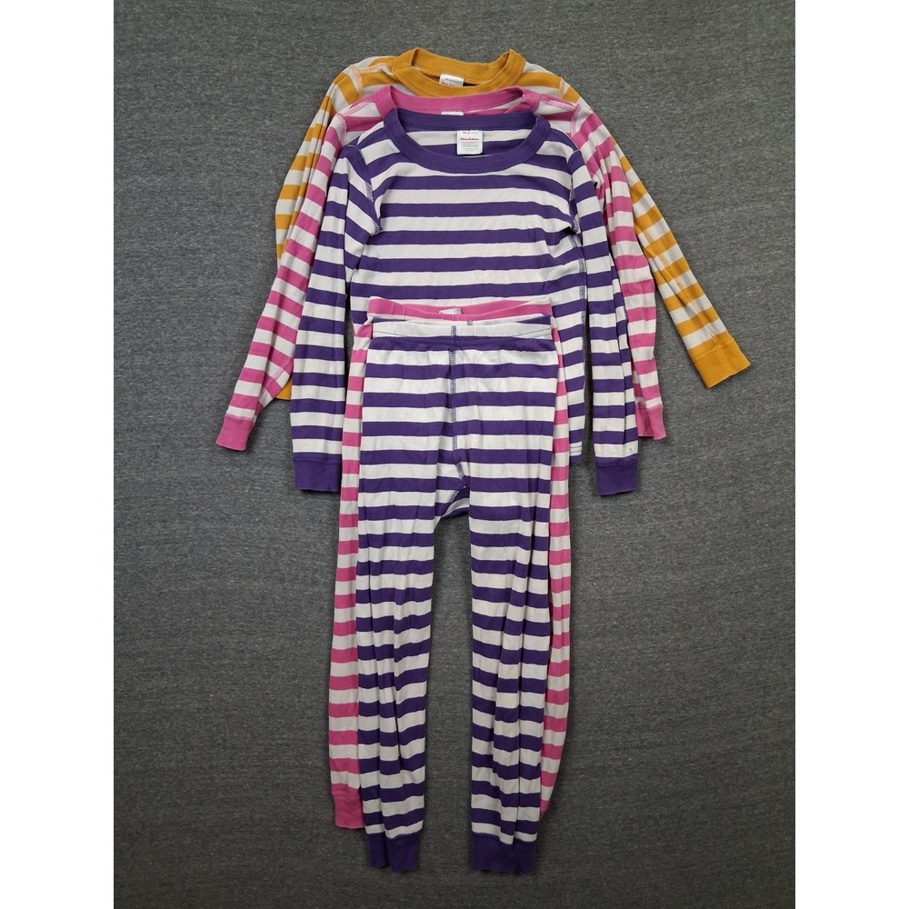 Hanna Andersson Girls 6 Lot Pajama Set Pink Purple Yellow Stripe Organic Cotton